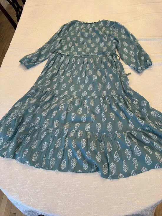 Lucky Brand Blue White Floral Tiered A-Line Dress 3/4 Sleeve S - Picture 9 of 9